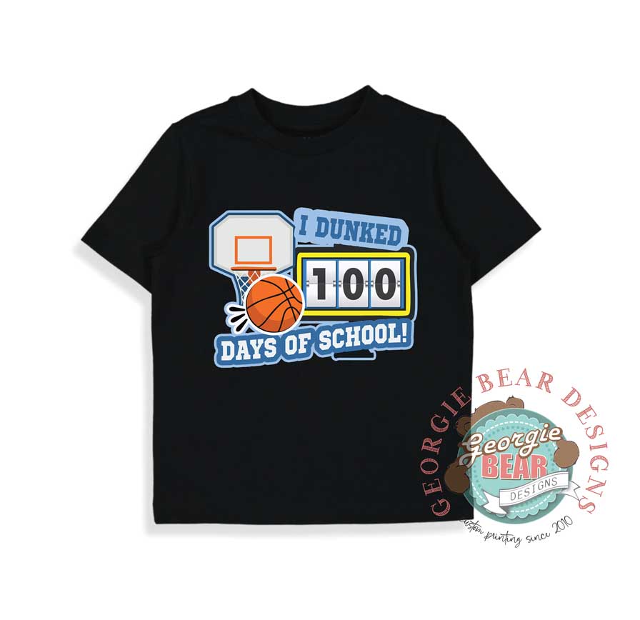 100 Days of School, I dunked, Basketball. Kids Black T-shirt