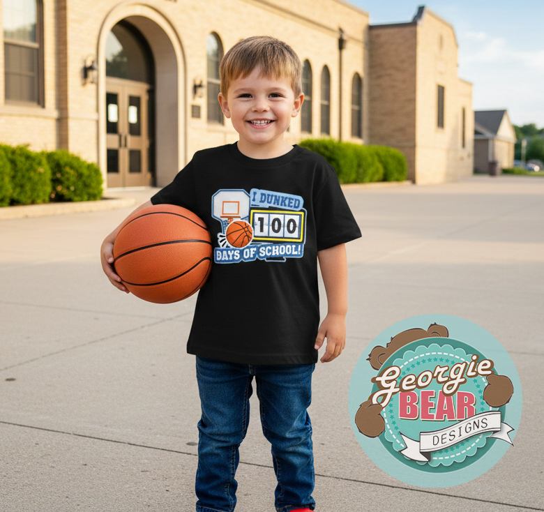 100 Days of School, I dunked, Basketball. Kids Black T-shirt