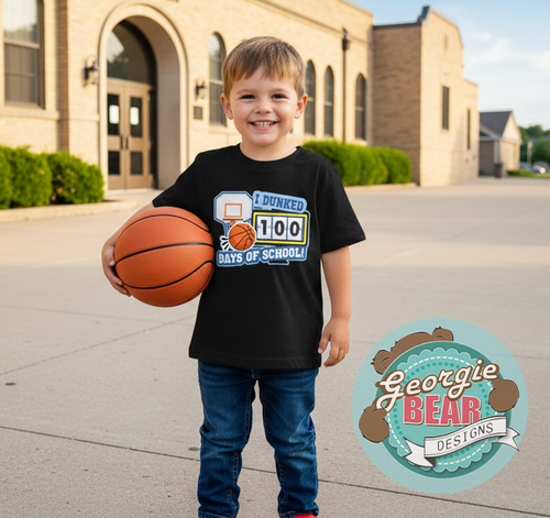 100 Days of School, I dunked, Basketball. Kids Black T-shirt