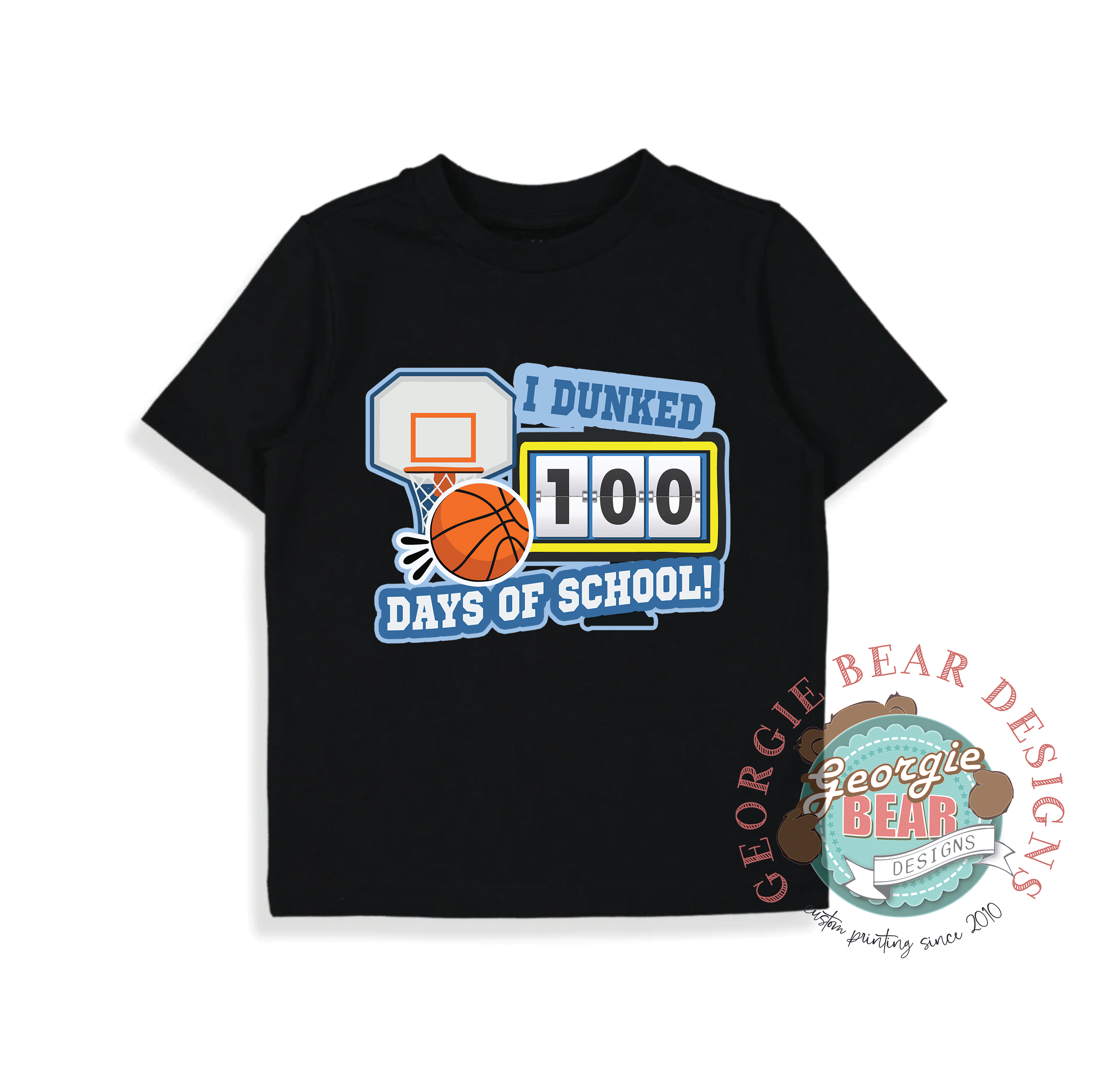 100 Days of School, I dunked, Basketball. Kids Black T-shirt