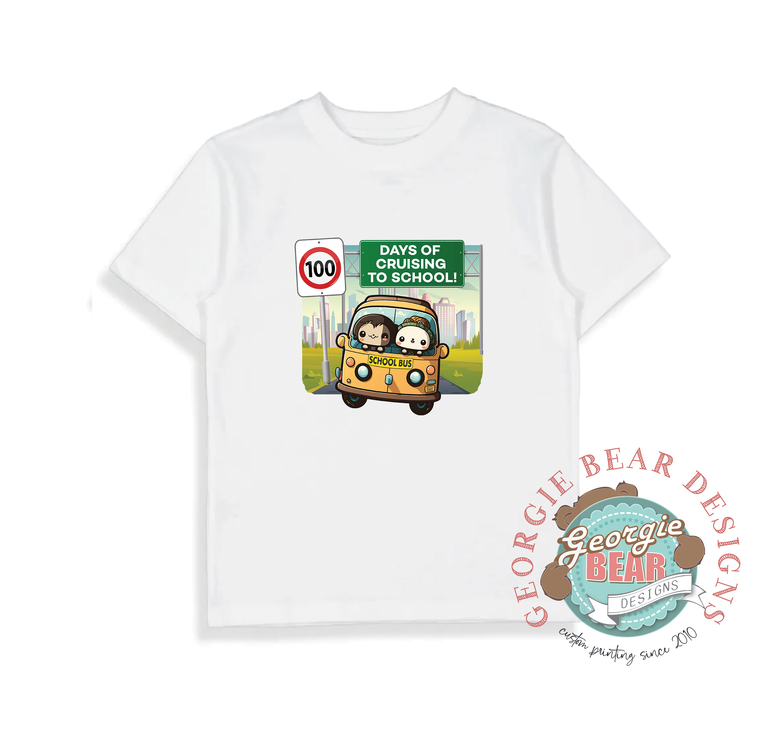 100 Days of School, Cruising School Bus, Kids white T-shirt