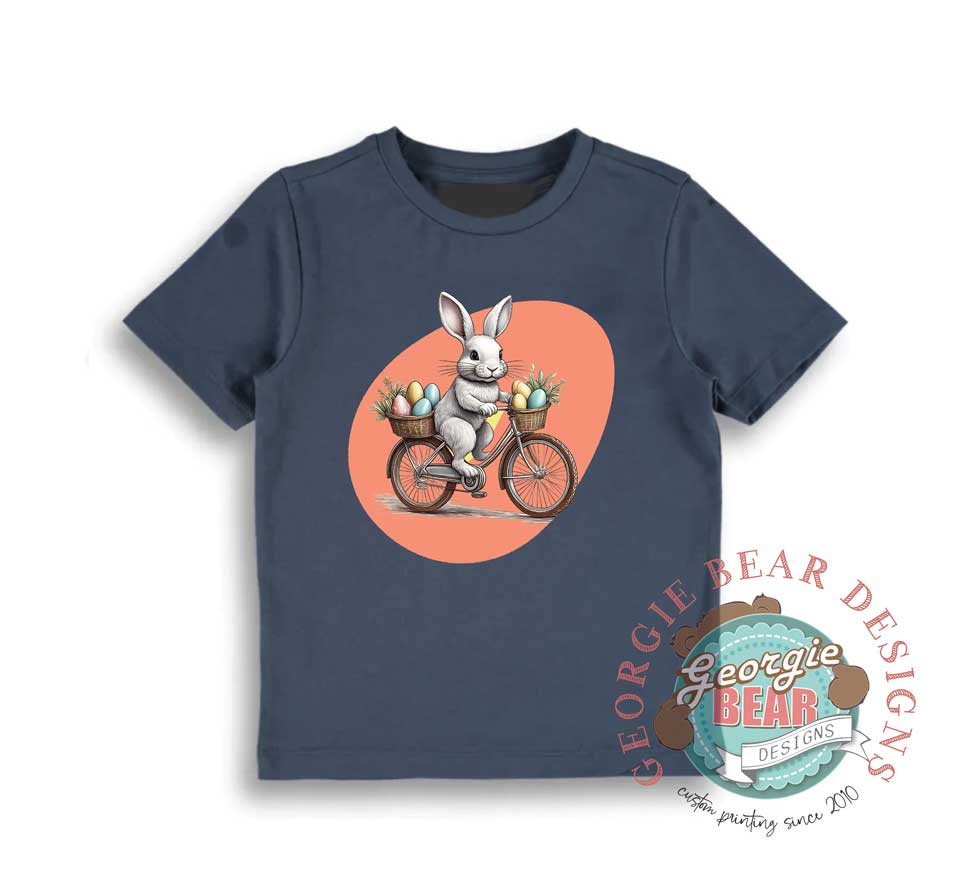 Bunny on a Bike! Kids Easter Navy T-shirt