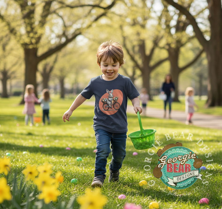 Bunny on a Bike! Kids Easter Navy T-shirt