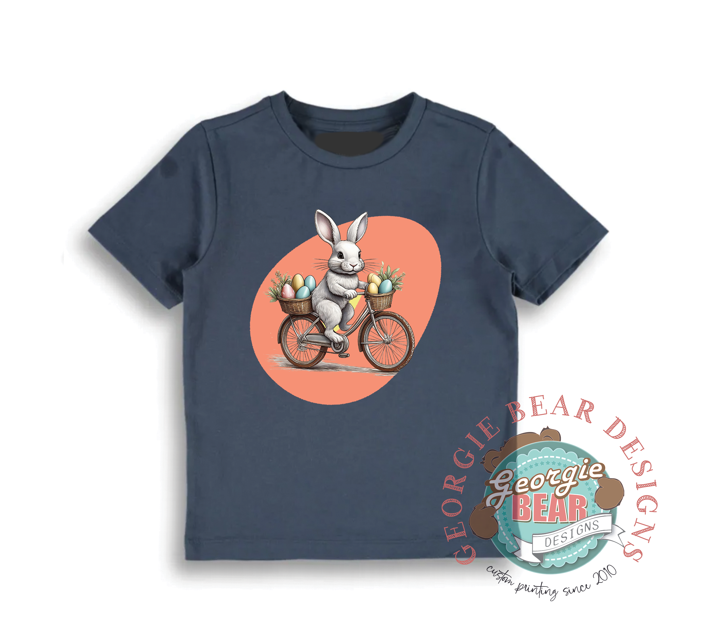 Bunny on a Bike! Kids Easter Navy T-shirt