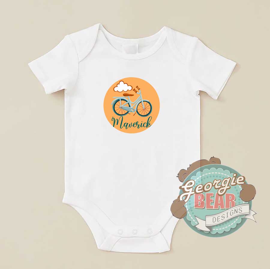 Baby Bicycle Personalised White Romper