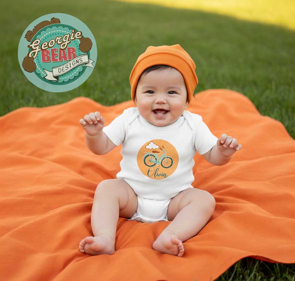 Baby Bicycle Personalised White Romper