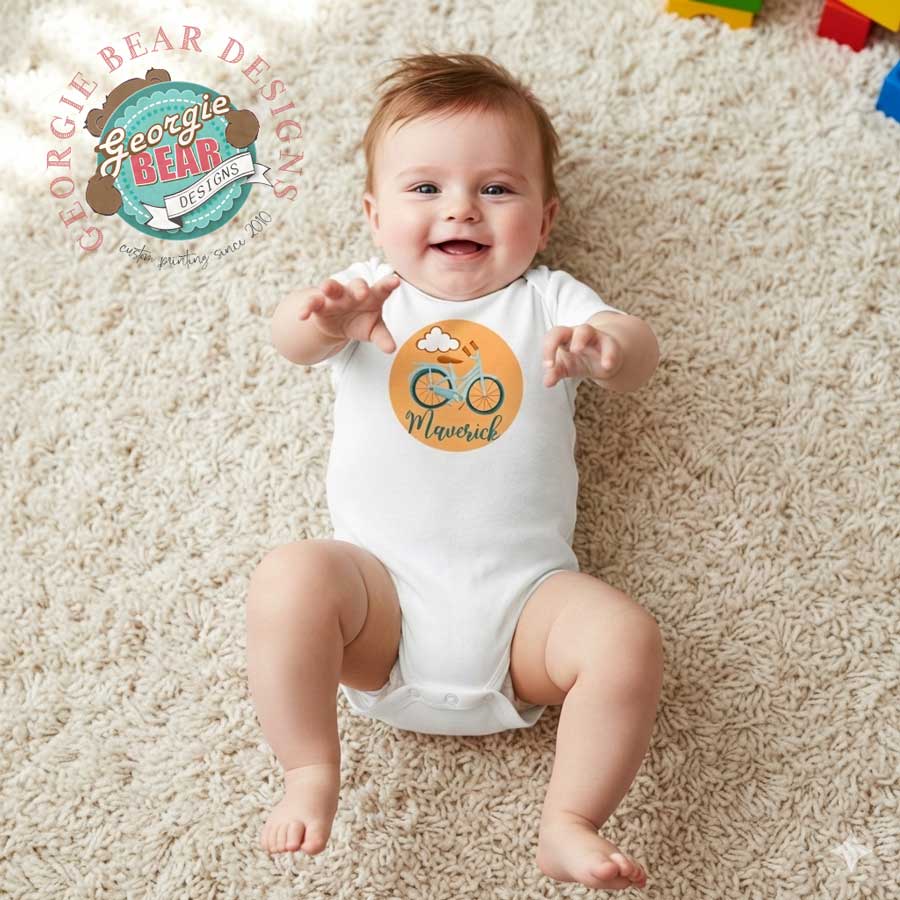 Baby Bicycle Personalised White Romper