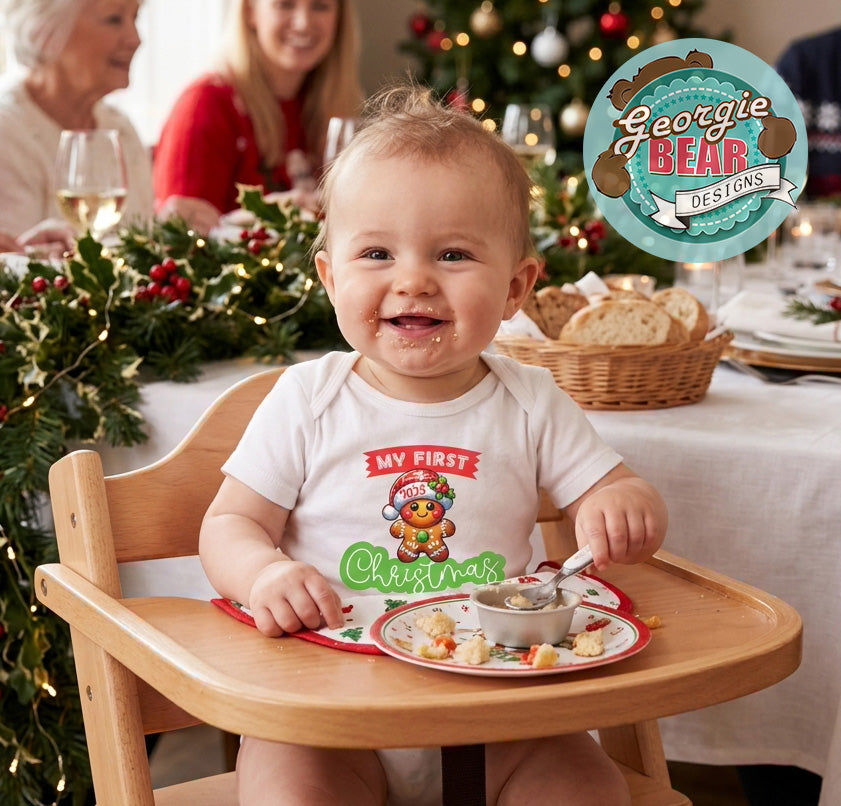 My First Christmas 2026 Gingerbread Baby White Romper