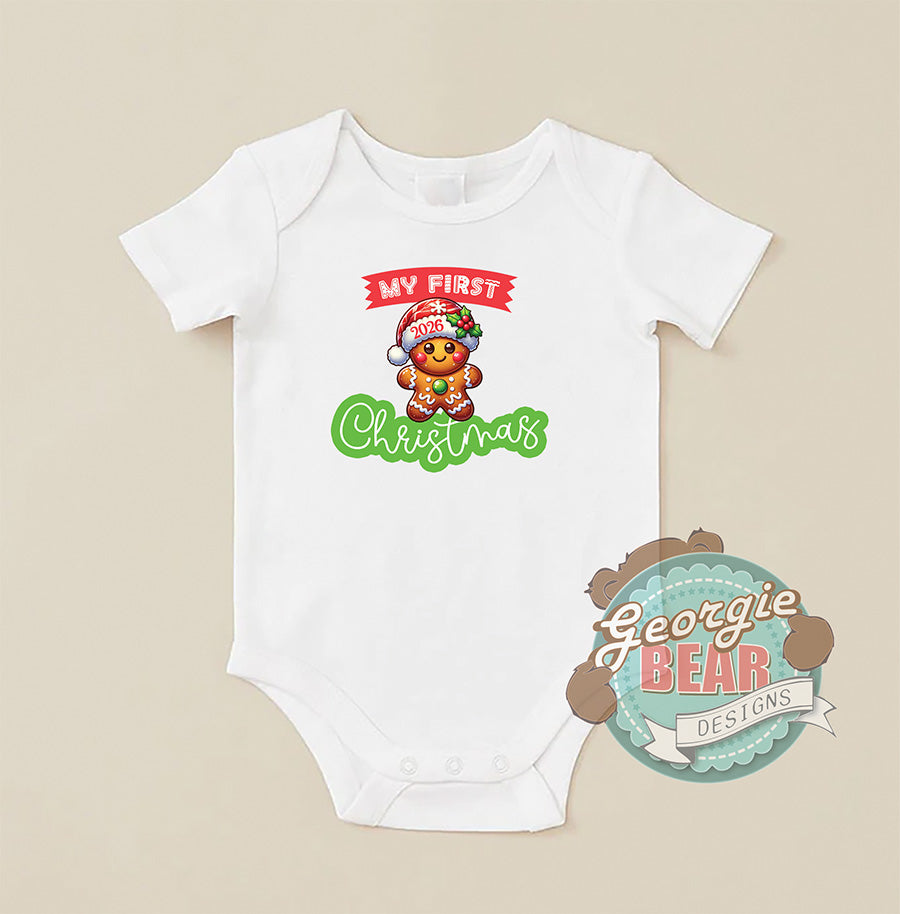 My First Christmas 2026 Gingerbread Baby White Romper