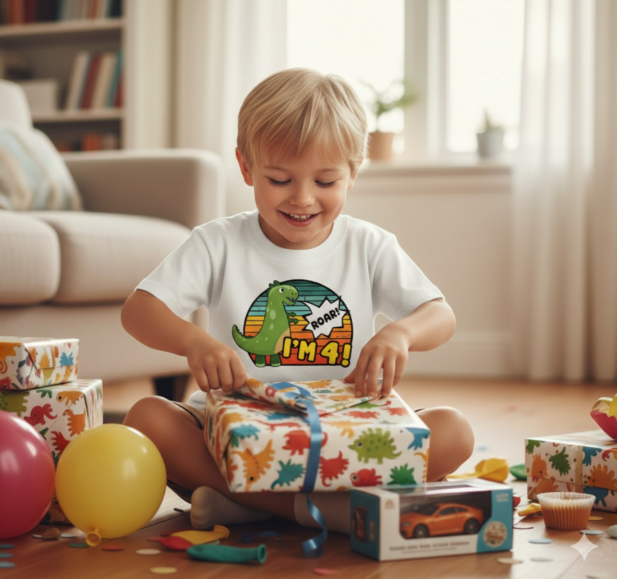 Roar I'm 4 Dinosaur Birthday White T-shirt
