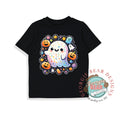Happy Ghost and Halloween Pumpkins, Kids Black T-shirt