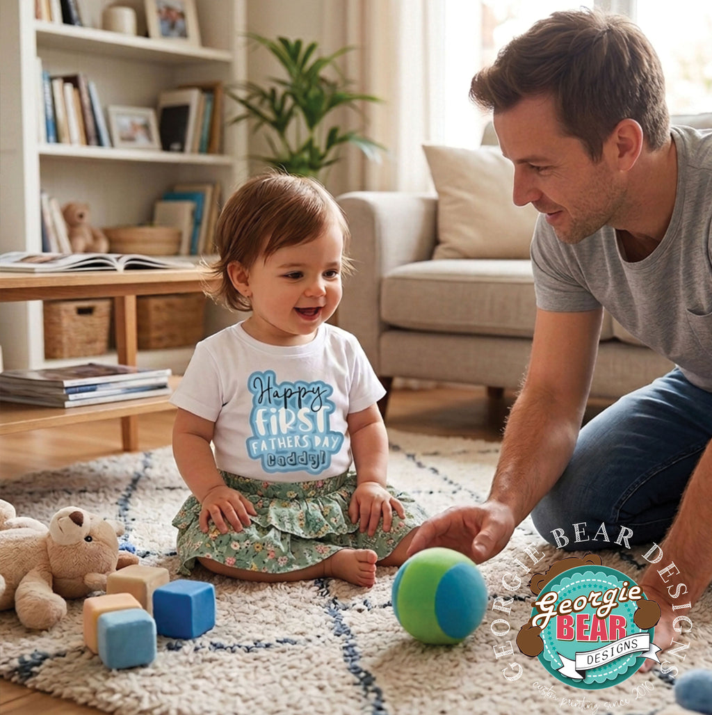 Happy First Fathers Day Daddy! Baby White T-shirt