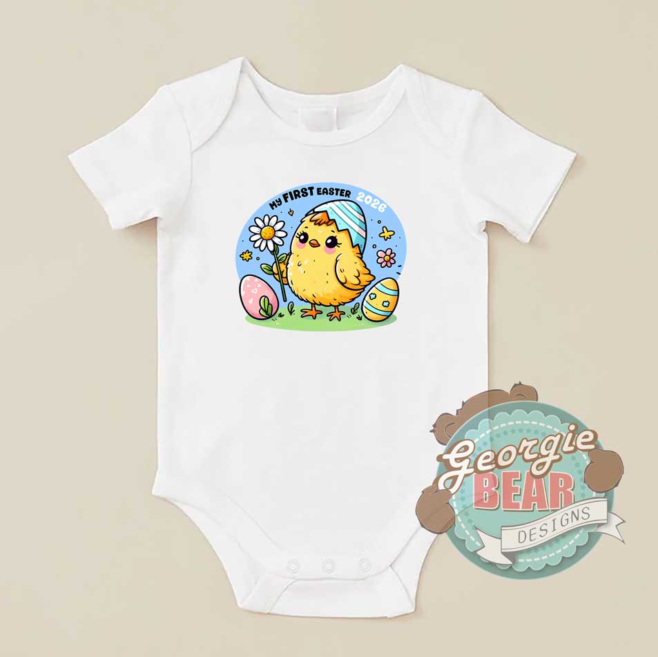My First Easter 2026 Chick Baby White Romper