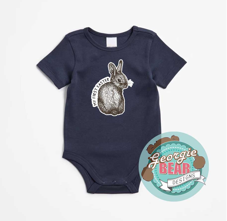 My First Easter, Bunny Sketch, Baby Navy Romper