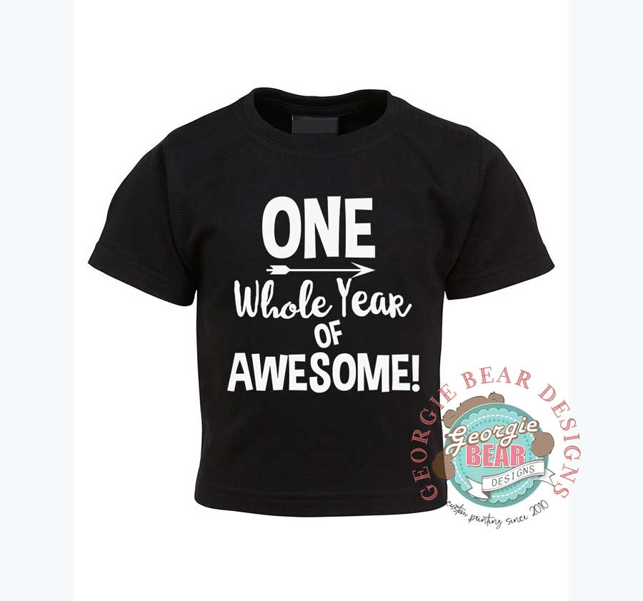 ONE Whole Year of Awesome, Birthday Baby Black T-shirt