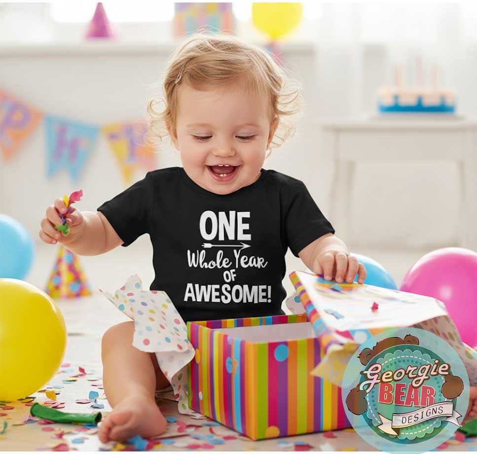 ONE Whole Year of Awesome, Birthday Baby Black T-shirt