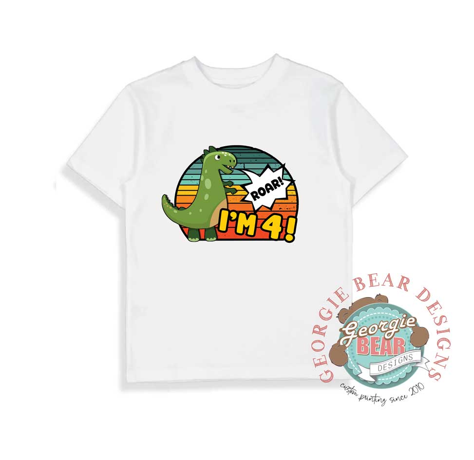 Roar I'm 4 Dinosaur Birthday White T-shirt