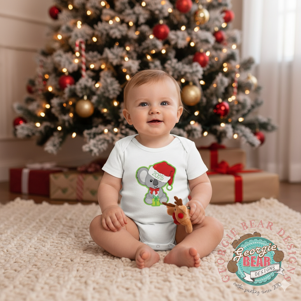 Christmas Koala 2025 Baby White Romper